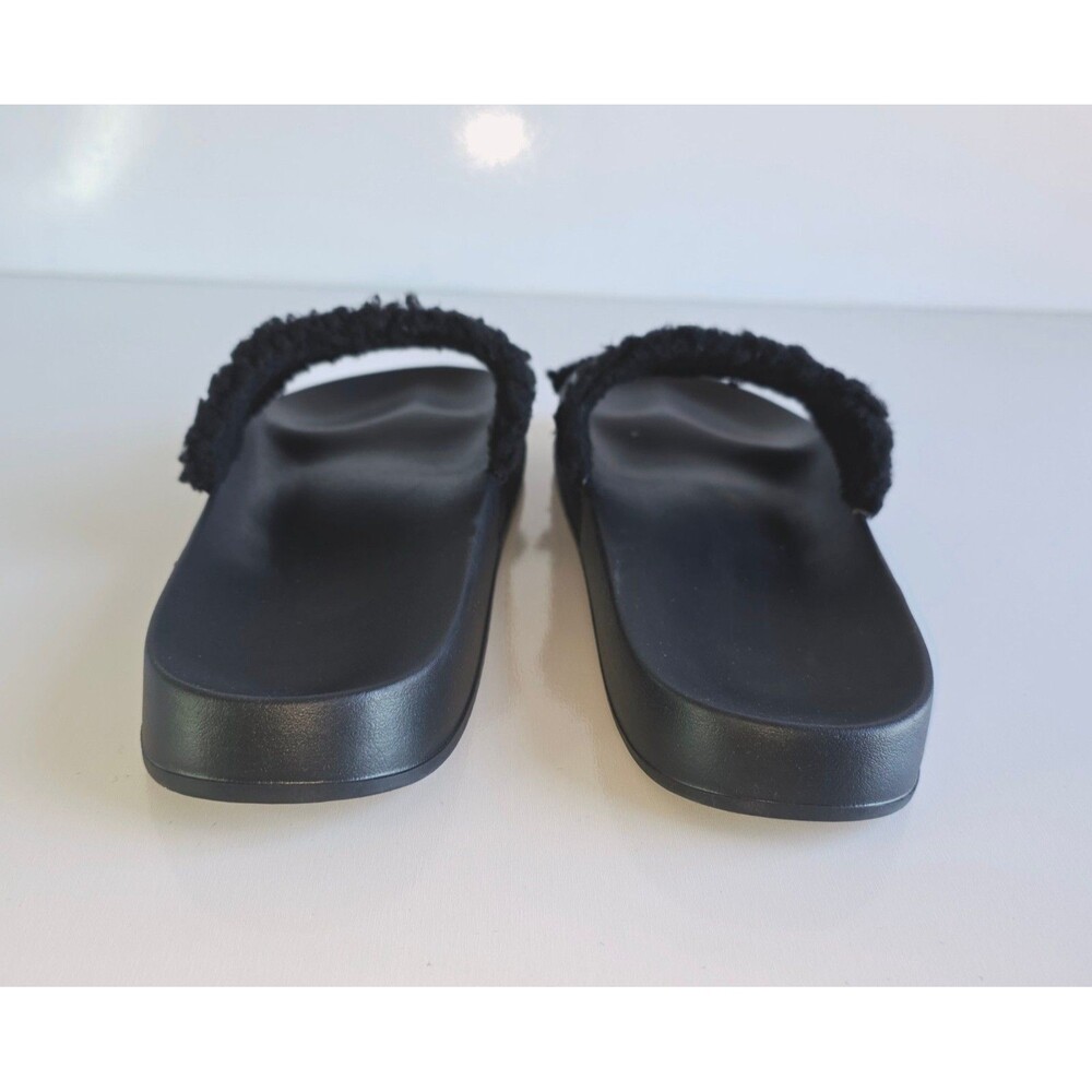 ALO Yoga Black It Slides Recovery Faux Fur Trim Women's Sz 11 Casual Comfort - Picture 7 of 10